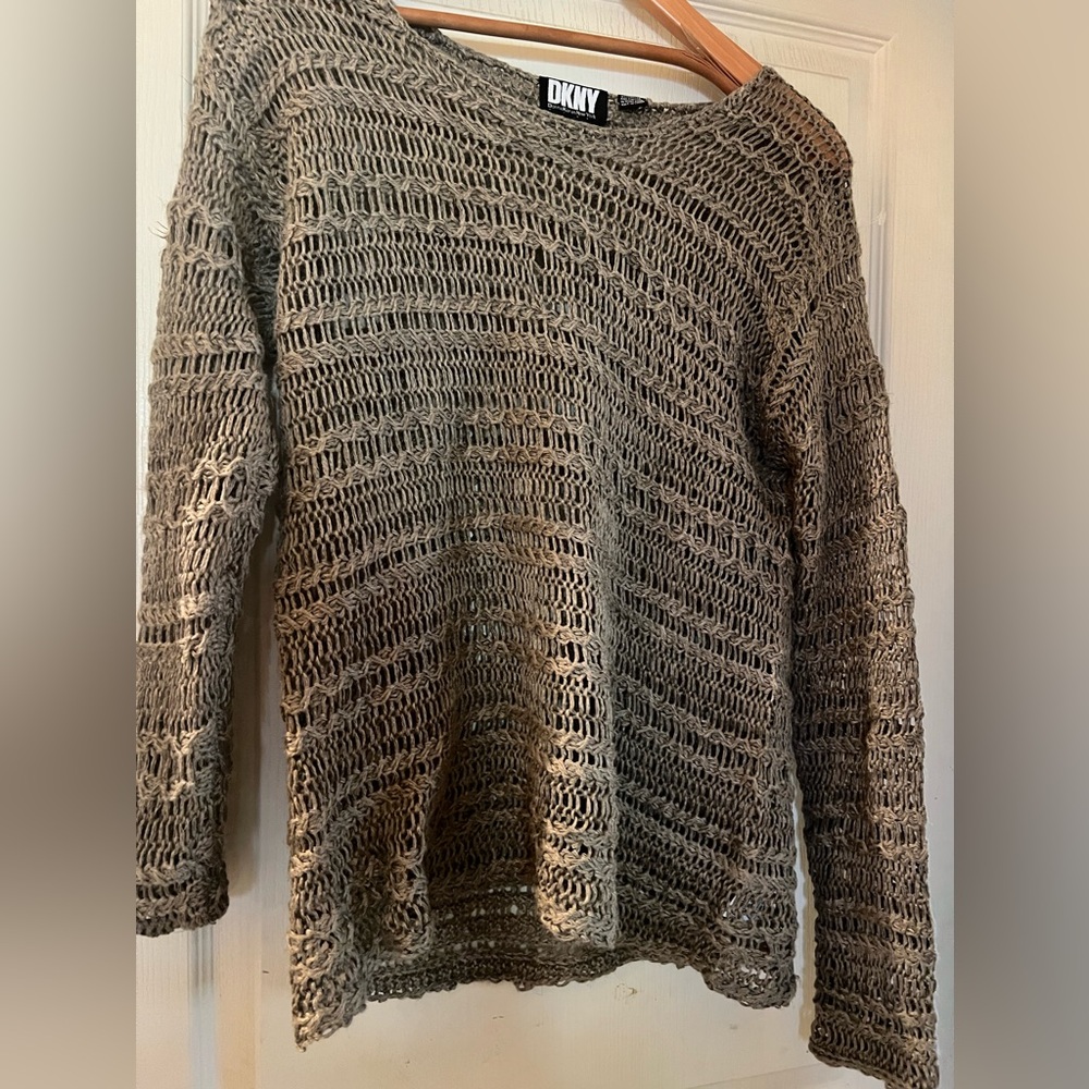 DKNY 100% linen sweater (L) festival mesh/woven